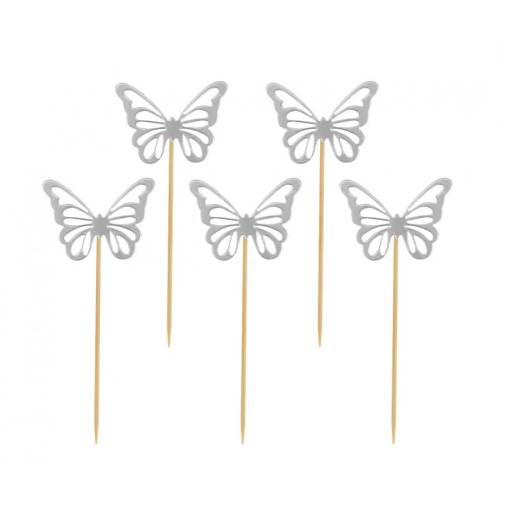 Tortový zápich - Strieborný motýľ, 12 kusov
